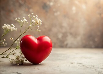 Fototapeta premium Minimalist Happy Valentine's Day Heart and Flowers Stock Photo