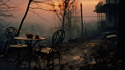 Aftermath of a Fire: A Desolate Sunset Scene