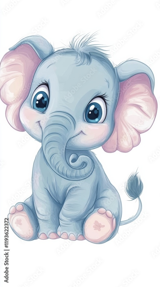 Aufkleber cute elephant illustration featuring a happy baby elephant with large expressive eyes and soft color