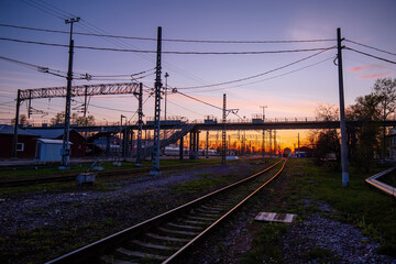 Sunset at railway station in Small Vishera, Leningrad oblast
