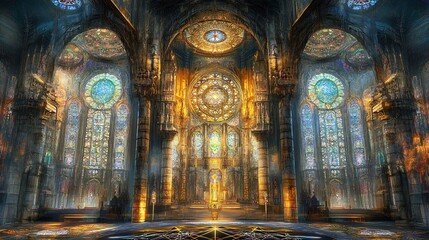 Fototapeta premium Detailed artwork of sacred temples featuring colorful mosaics symbolic carvings intricate designs emphasizing spiritual devotion