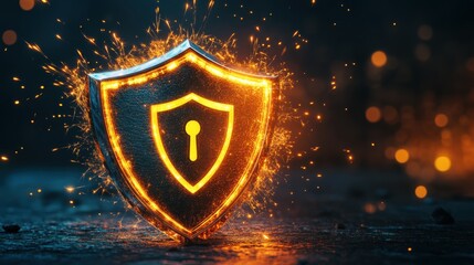 Glowing security shield with sparks