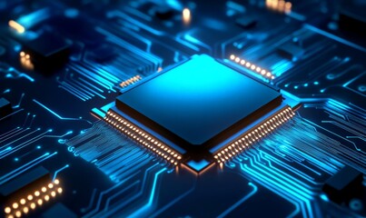 Futuristic technology computer processor with glowing connections