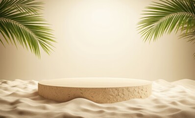 Sandy pedestal surrounded by palm leaves