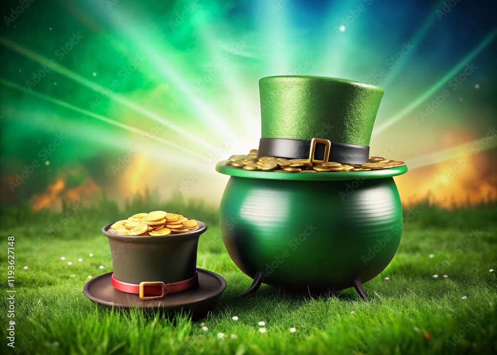 Wall mural Minimalist St. Patrick's Day: Pot of Gold & Green Hat Banner