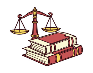 vector image of a balanced scale atop a stack of law books, representing justice and legal expertise. suitable for legal services, educational resources, and professional presentations