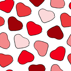 Seamless pattern with hand drawn simple hearts. Cartoon doodle style.Line art ink vector illustration.