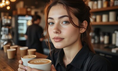 Young woman enjoying coffee in café
