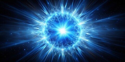 Fototapeta premium Minimalist Vibrant Blue Supernova Explosion in Dark Space - Cosmic Radiation Light