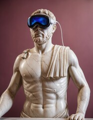 Ancient greek marble statue wearing VR glasses