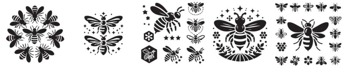Vector collection of bee silhouettes