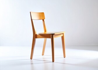 Minimalist Wooden Chair, Isolated on White Background - Simple Furniture Design Stock Photo