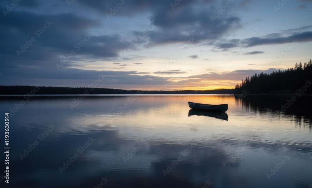 Sticker Serene sunset over calm lake