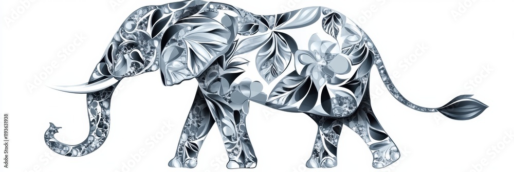 Aufkleber elegant elephant illustration showcasing intricate floral patterns and designs in a blend of grey an