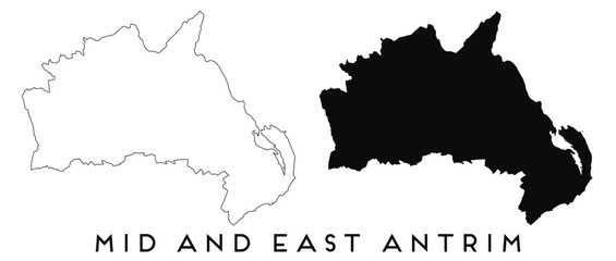 Obraz premium Mid and East Antrim map outline and black silhouette vector
