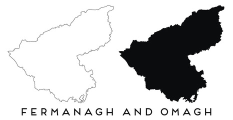 Fermanagh and Omagh map outline and black silhouette vector