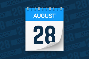Calendar page with date August 28 vector illustration background