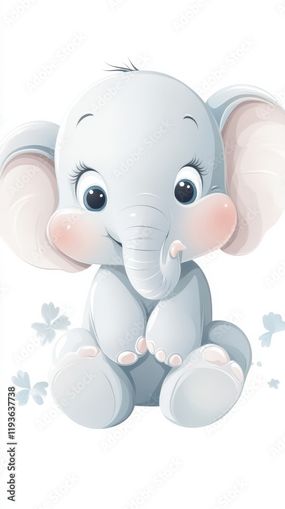 Poster cute elephant illustration featuring a playful baby elephant with big eyes and soft colors in a chee