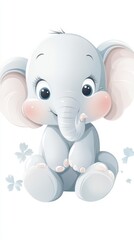 Cute elephant illustration featuring a playful baby elephant with big eyes and soft colors in a cheerful setting. Generative AI