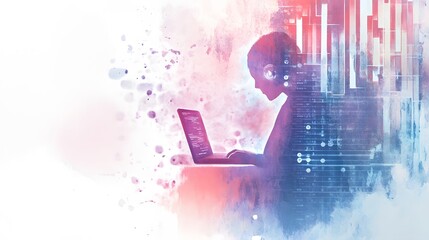 Person coding on laptop, digital art style.