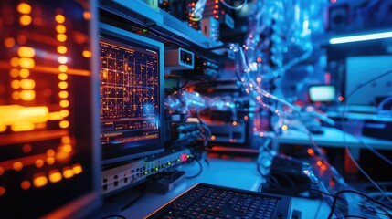 Obraz premium Quantum computing and bioinformatics collaboration, where quantum algorithms enhance data analysis for understanding genetic diseases and mutations