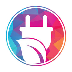 Leaf plug logo design vector illustration. Eco power logo design template.