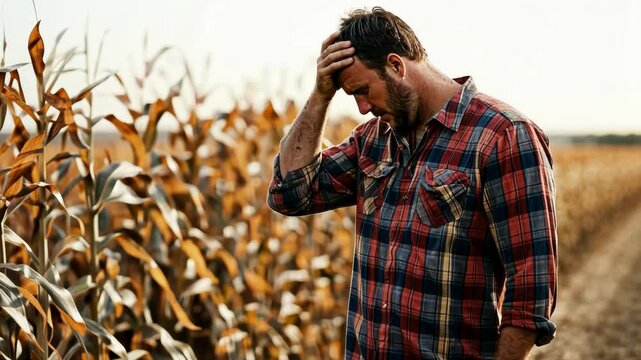Despondent Farmer Amidst a Failed Corn Crop