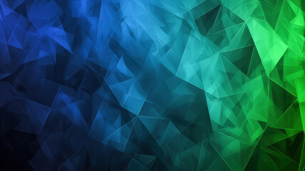Fototapeta premium Modern abstract background with gradient triangles and overlapping shapes in blue and green tones, offering a dynamic and futuristic look, perfect for tech ads and digital branding. 