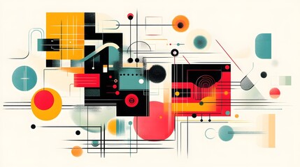 Obraz premium Abstract Geometric Composition Featuring Vibrant Colors and Shapes