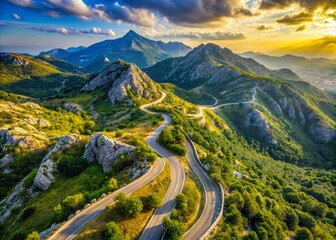 Montenegro Lovcen National Park Aerial Summer Road Scenic View