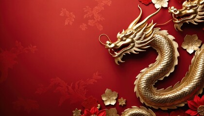 Obraz premium Background luxury red and wooden Chinese New Year year of the gold dragon
