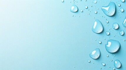 Water droplets resting on a smooth blue surface with a clean backdrop