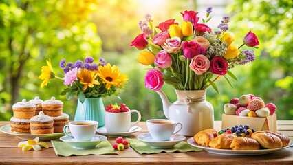 Mother's Day Brunch: Flowers & Festive Food, Blank Space for Text