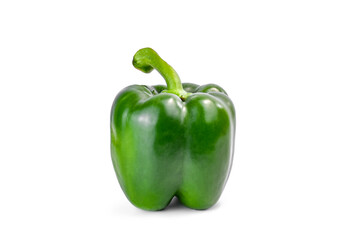 Fresh green pepper closeup on a white background.