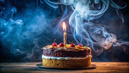 Mystical Birthday Cake with Smoke & Extinguished Candle - Food Photography