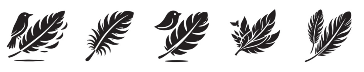 Vector collection of bird feather silhouettes