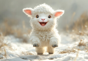 Fototapeta premium Illustration of happy lamb with front paws raised