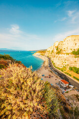 Tropea, Calabria, Italy. Church of Santa Maria dell'Isola. Monastery and coastline with azure crystal-clear water