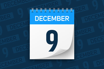 Calendar page with date December 9 vector illustration background