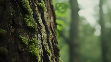 Obraz premium Moss Covered Tree Trunk In A Forest Setting