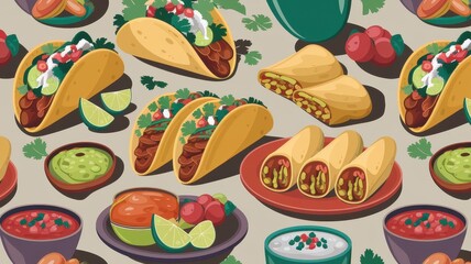 Delicious Mexican Food Tacos Burritos and Sauces