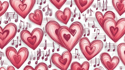 Patterns of love and music featuring intertwining hearts and musical notes create a romantic ambiance full of passion and creativity
