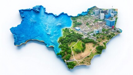 Nigeria Map Drone Aerial View, Blue on White Background, High-Resolution Stock Photo