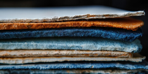 Stacked Fabric Samples: Beige, Blue, and Orange Layers