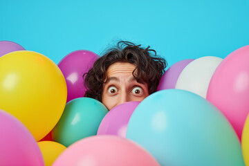 Obraz premium Peek-a-Boo Balloons: A Playful Glimpse Through Colorful Chaos