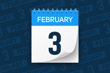 Calendar page with date February 3 vector illustration background