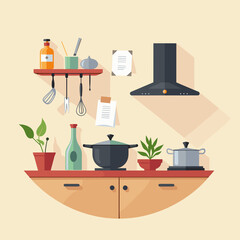 Kitchen countertop with cooking utensils and plants