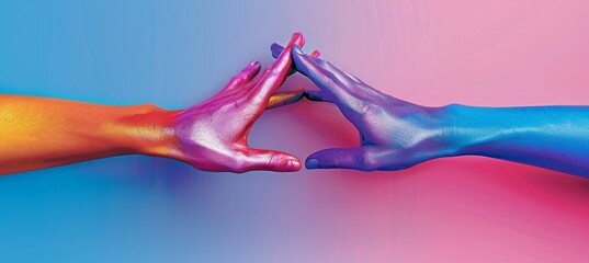 Abstract hands in vibrant gradients representing teamwork and shared goals with text space