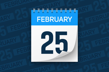 Calendar page with date February 25 vector illustration background