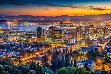 Fototapeta premium Oakland & Berkeley Panorama Night Skyline - Cityscape View